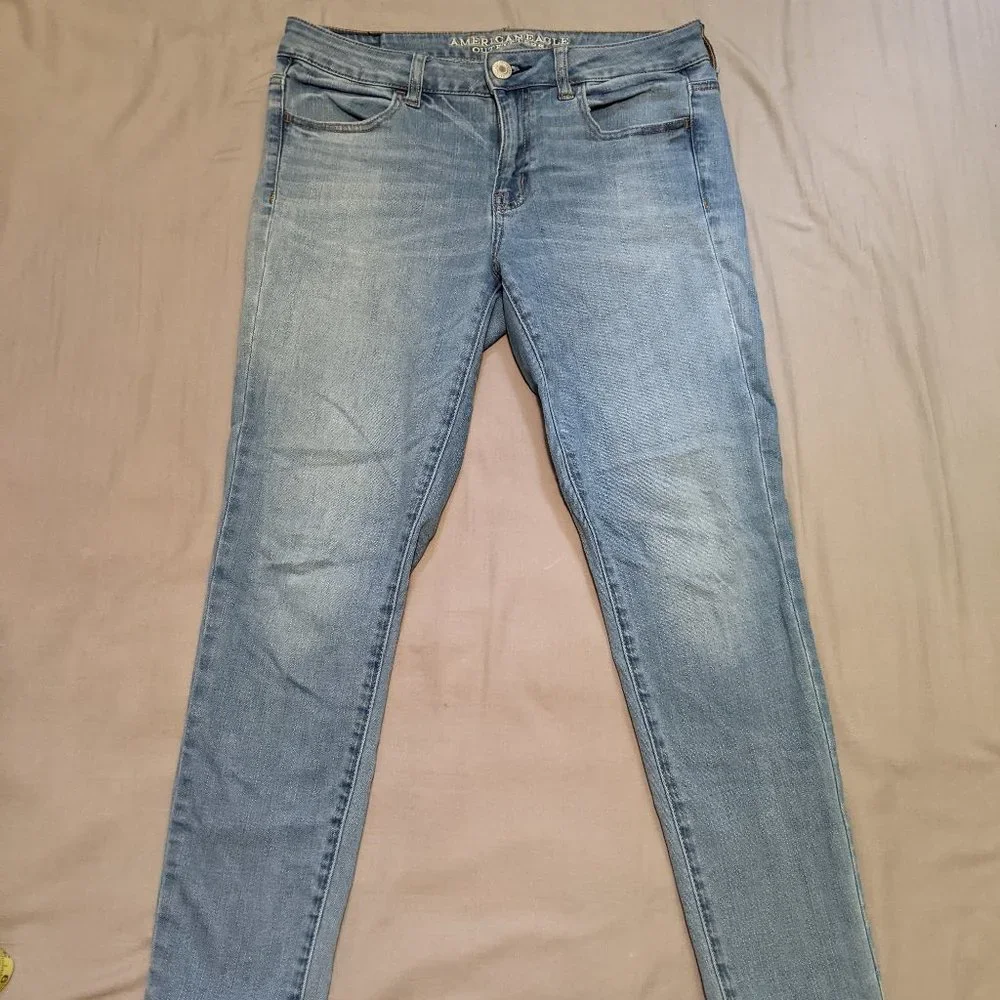 American Eagle Denim Jeggings Size 10 Short Super Stretch Light Medium Wash - Picture 2 of 16